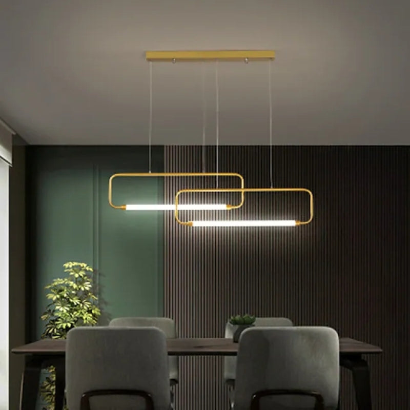 Bouvet Suspension Luminaires Rectangulaire LED, Métal, Noir/Or, Salle à Manger