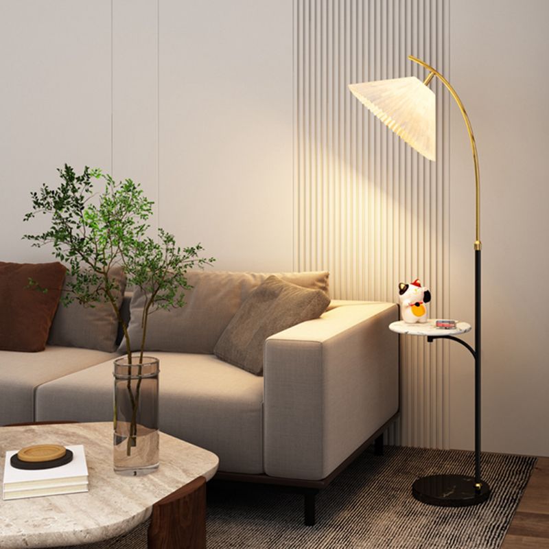 Ozawa Lampadaire Avec Table Parapluie Moderne LED Abat Jour Blanc Métal Tissu Chambre à Coucher/Salon