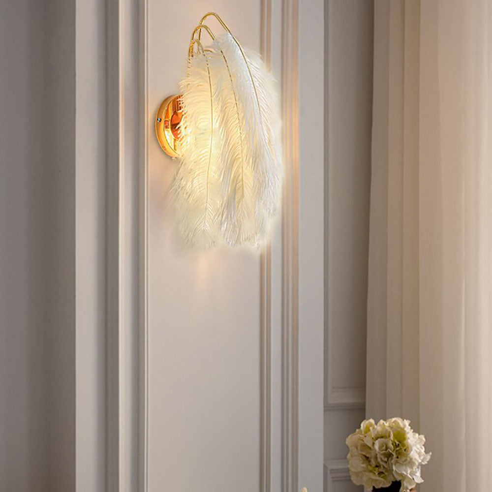 O'Moore Applique Murale Design LED Plume Moderne Métal Plume Blanc Chambre à Coucher/Salon