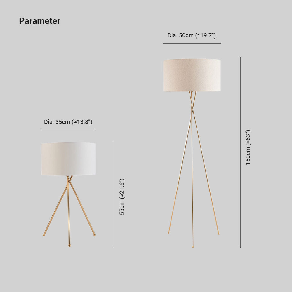Baines Lampadaire/Lampe de Table Cylindre Moderne, Métal/Tissu, Blanc, Salon