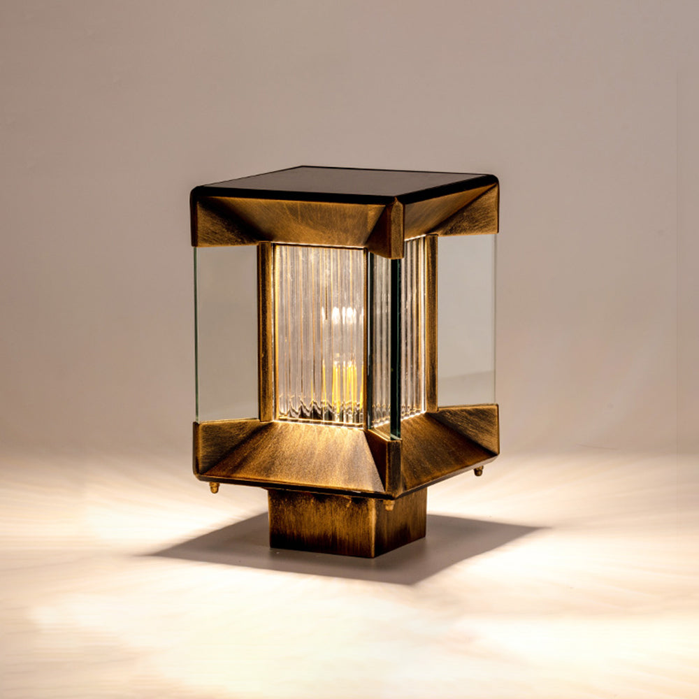 Riley Lampe de Poteau Rectangulaire Moderne, Métal/Verre, Noir/Or, Balcon