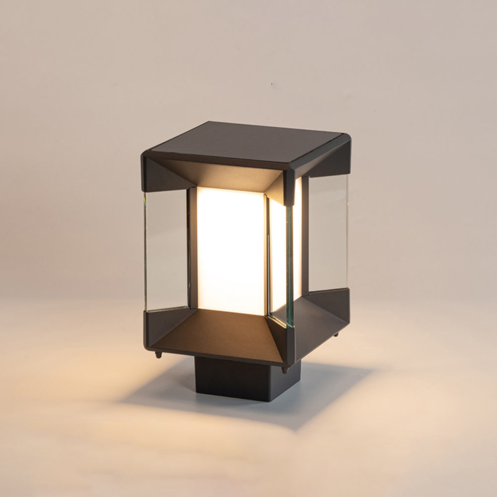 Riley Lampe de Poteau Rectangulaire Moderne, Métal/Verre, Noir/Or, Balcon