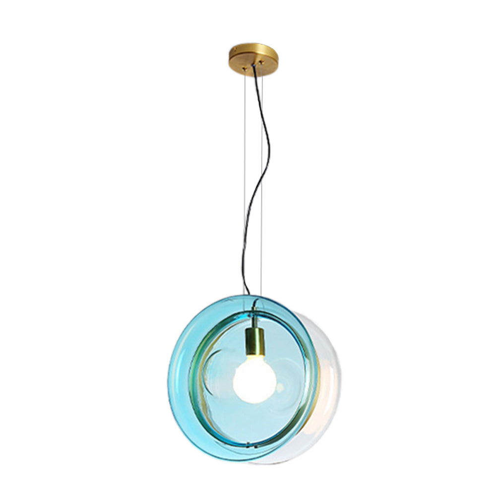 Hailie Design Luminaires Suspensions Inégale Ronde Moderne Métal/Verre Bleu/Rose/Ambre/Clair Salon